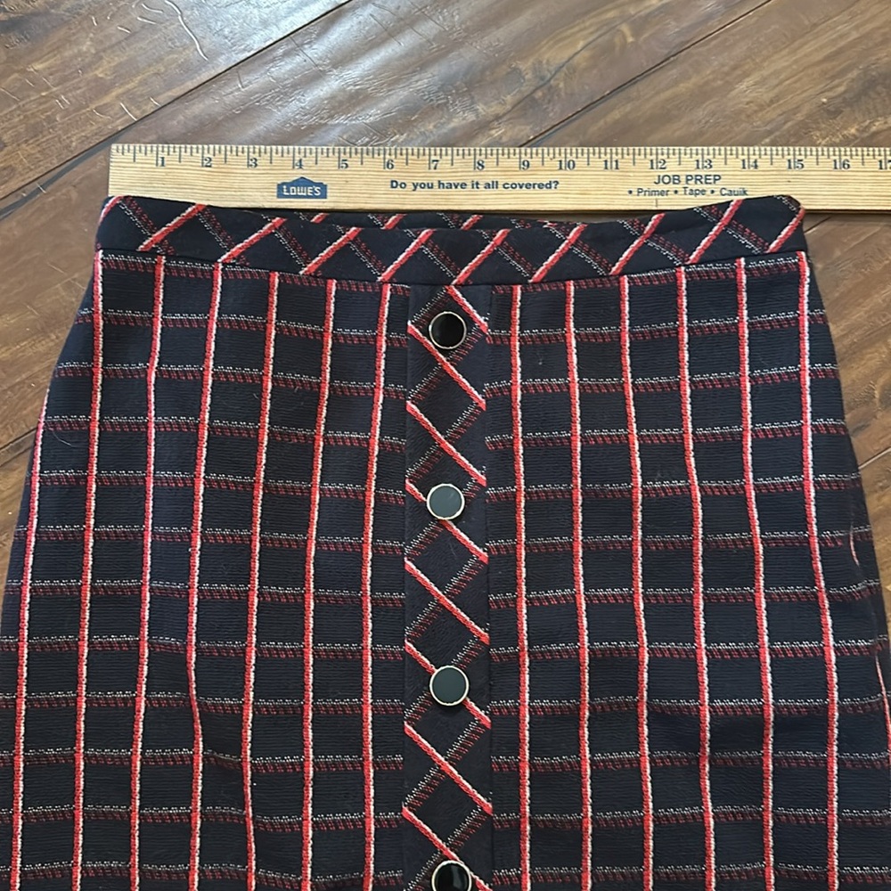Ann Taylor Plaid Tweed Pencil Midi Skirt Black Red Button Detail Size M - Picture 9 of 10